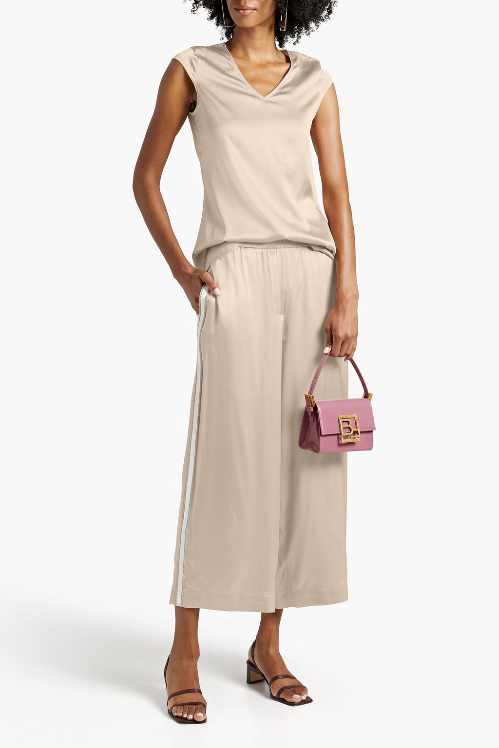 FABIANA FILIPPI Cropped striped stretch-silk satin wide-leg pants