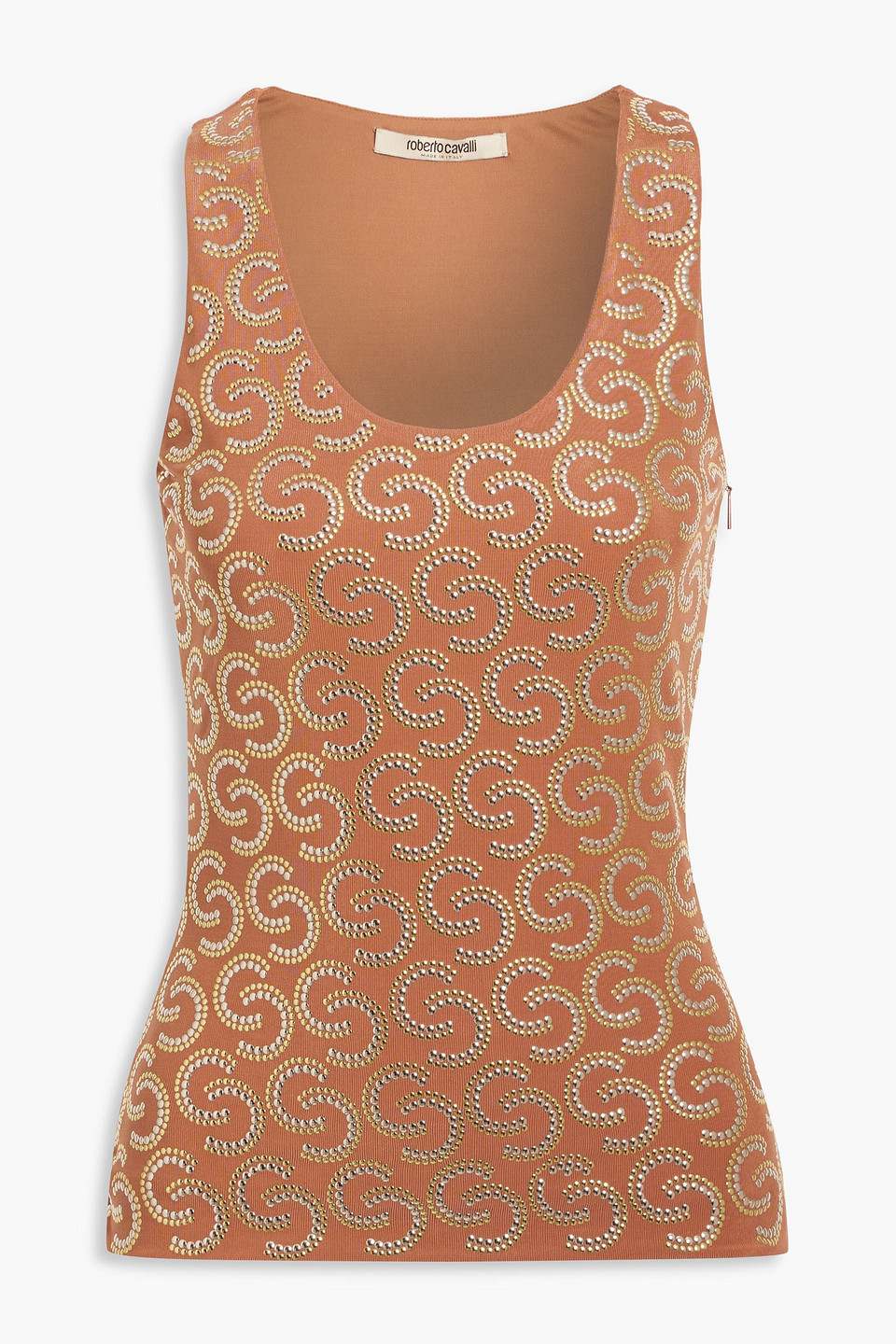 Roberto Cavalli Studded Ribbed-knit Tank In Light Brown