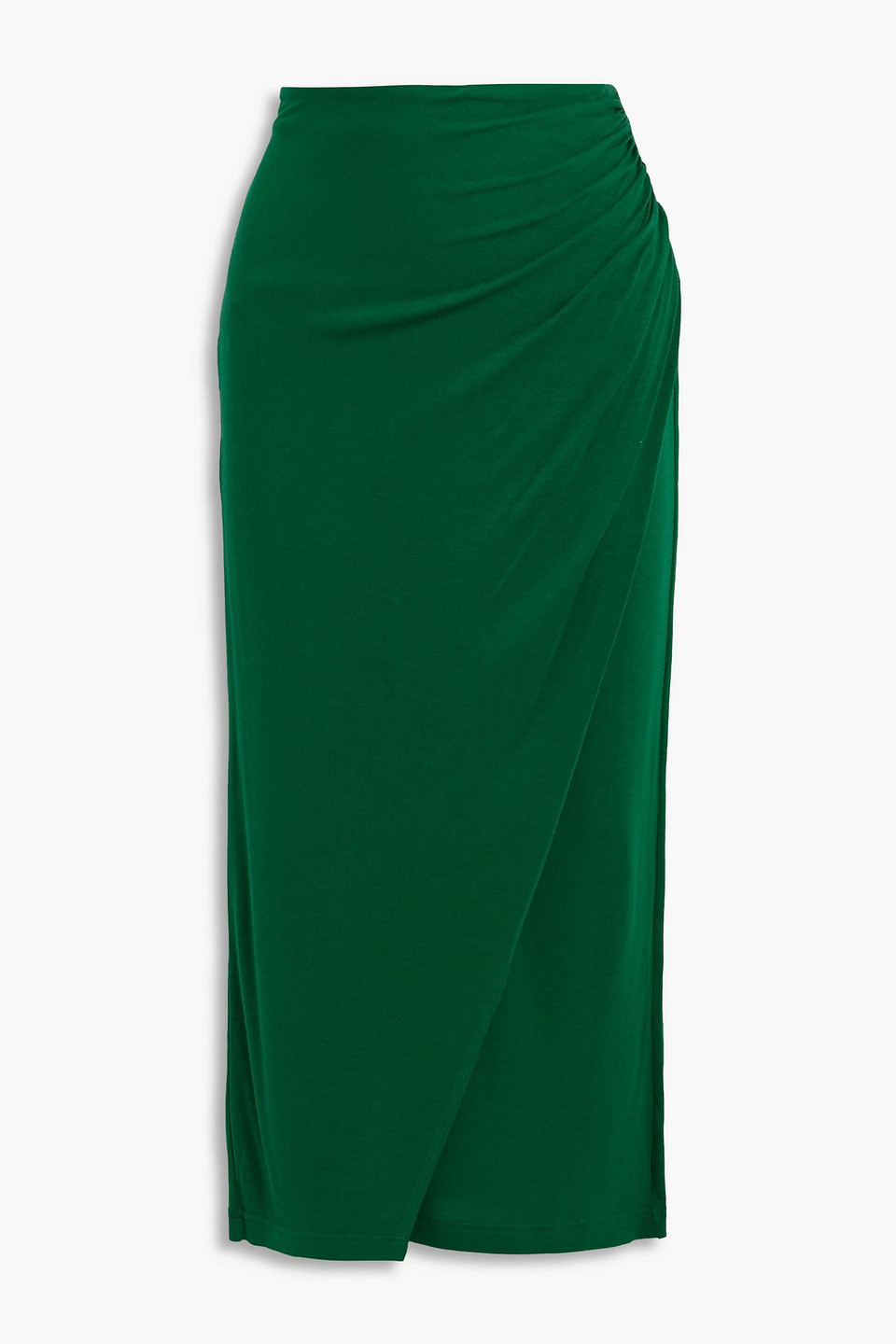 Halston Isabella Wrap-effect Modal And Silk-blend Jersey Midi Skirt In Jade