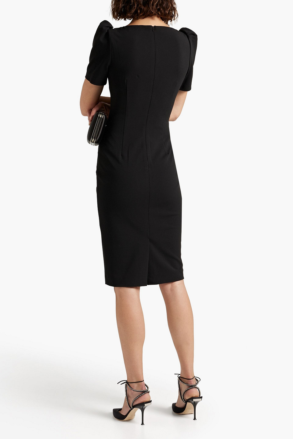 Shop Badgley Mischka Pleated Crepe Dress In Black