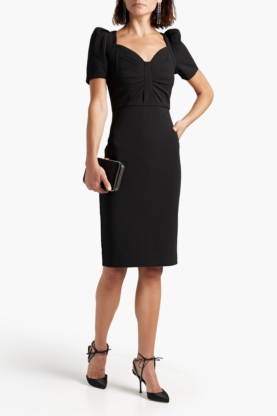 Shop Badgley Mischka Pleated Crepe Dress In Black