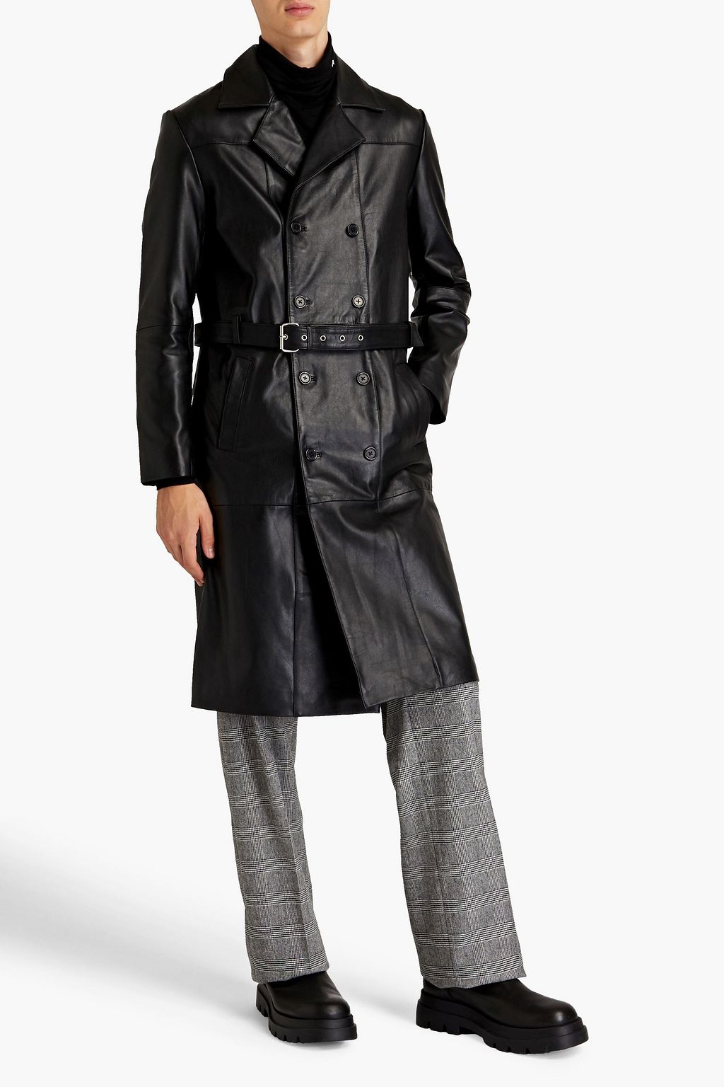 DEADWOOD Belted leather trench coat