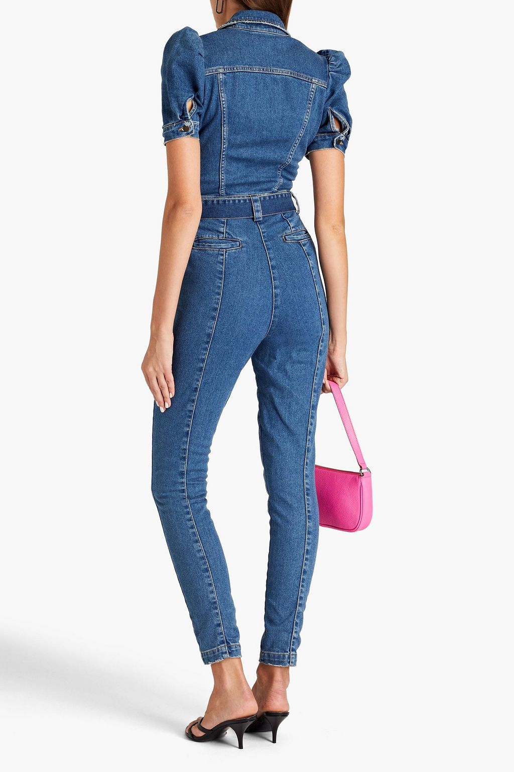 RETROFÊTE Belted distressed denim jumpsuit