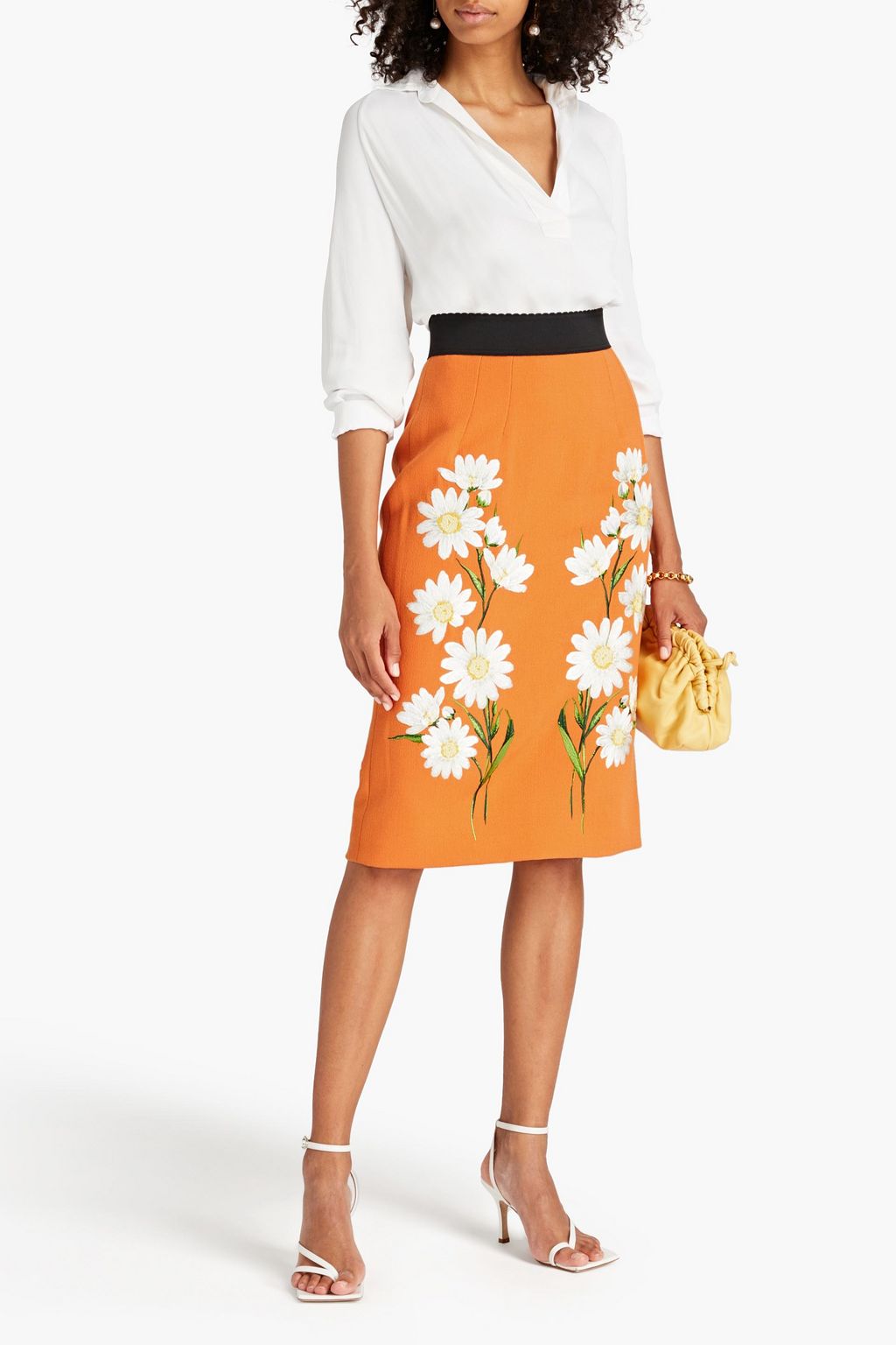 DOLCE & GABBANA Embroidered wool-crepe skirt