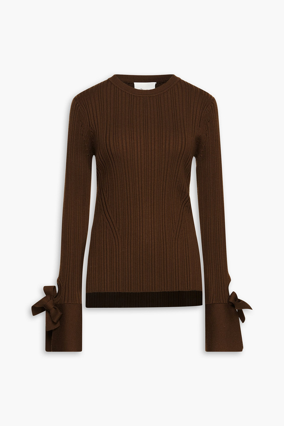 3.1 Phillip Lim Tie-detailed Ribbed Wool-blend Sweater In Brown