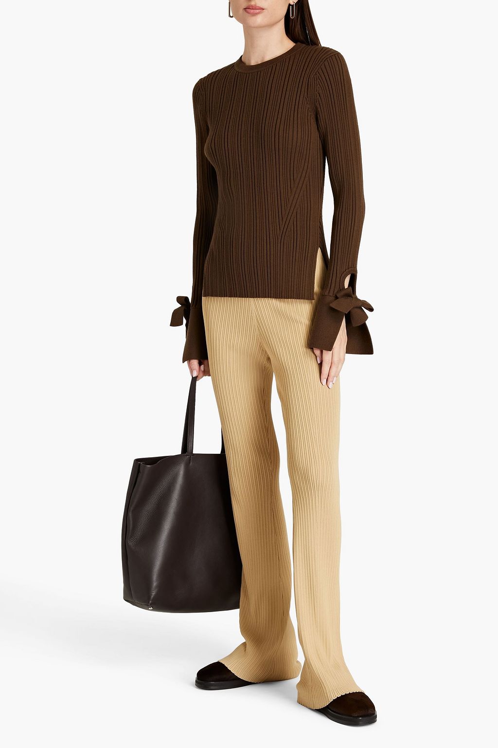 3.1 PHILLIP LIM Tie-detailed ribbed wool-blend sweater | THE OUTNET