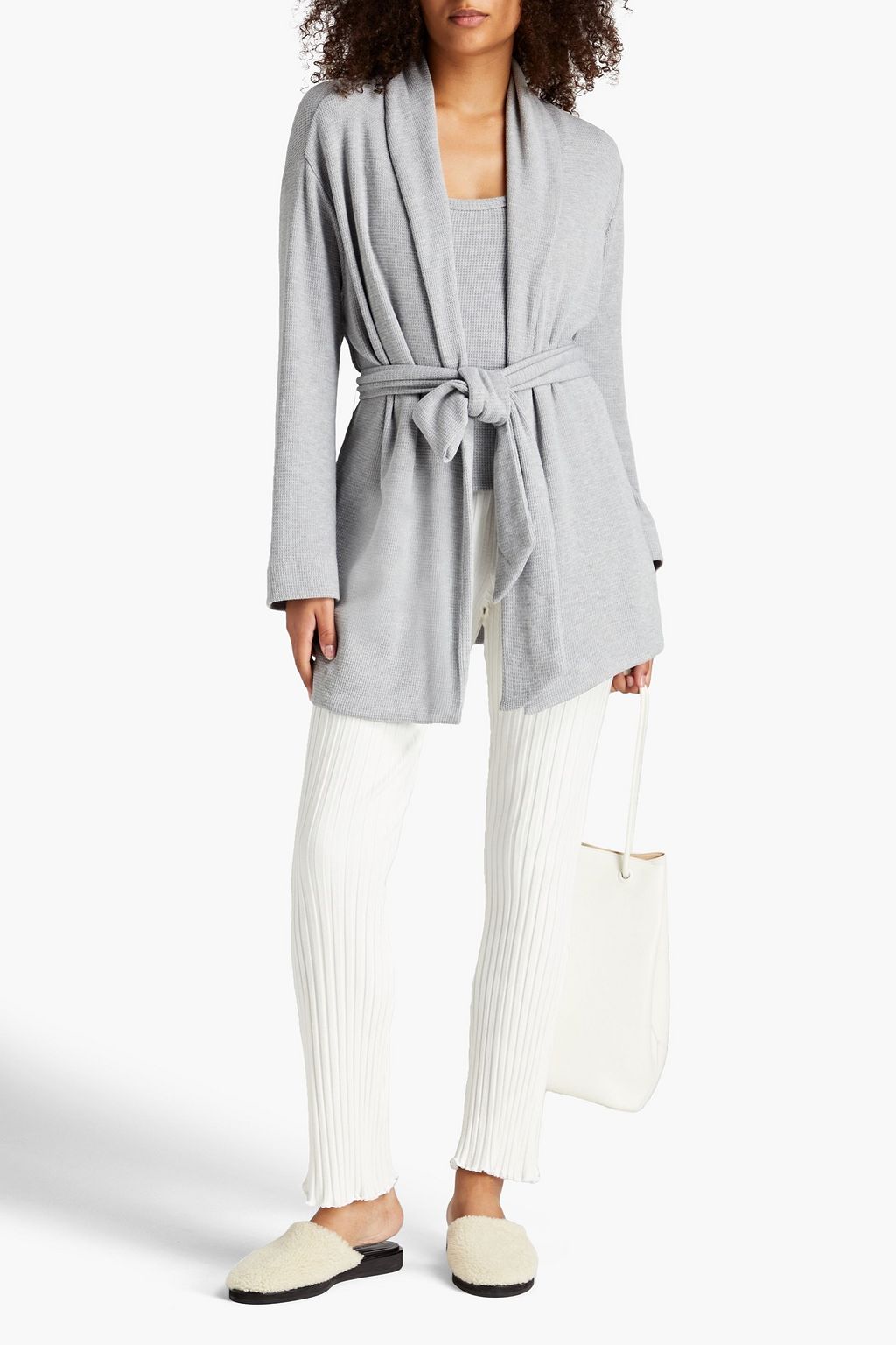 LESET Mélange waffle-knit robe