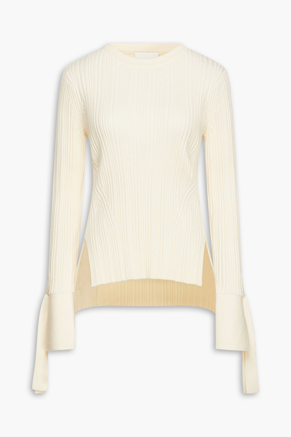 3.1 Phillip Lim Tie-detailed Ribbed Wool-blend Sweater In Neutral