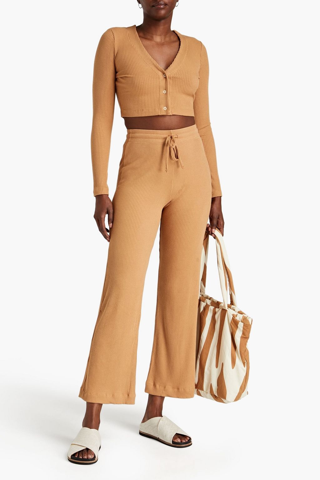 LESET Ribbed jersey wideleg pants THE