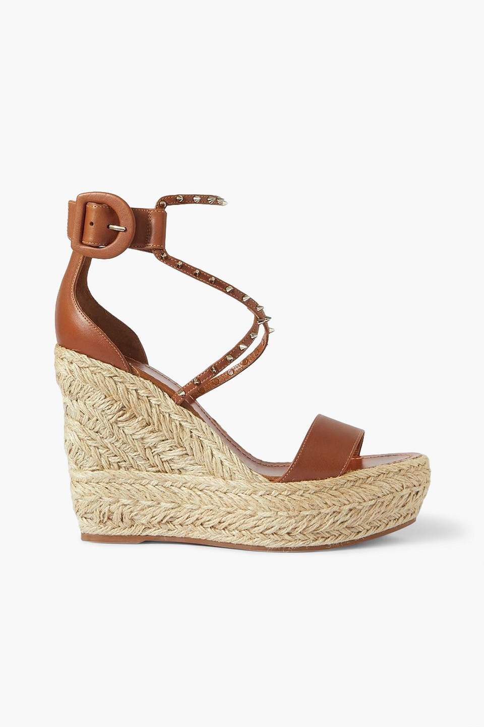 Christian Louboutin Chocazeppa 120 Studded Leather Espadrille Wedge Sandals In Brown