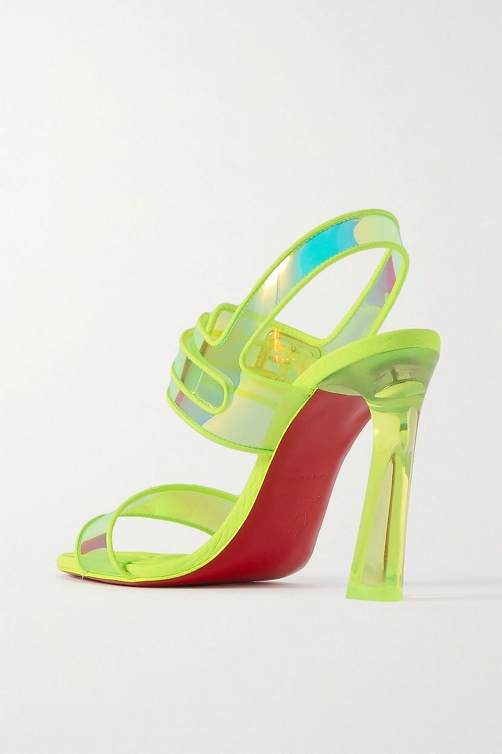 CHRISTIAN LOUBOUTIN Loubi Duniss 100 neon leather-trimmed iridescent PVC slingback sandals