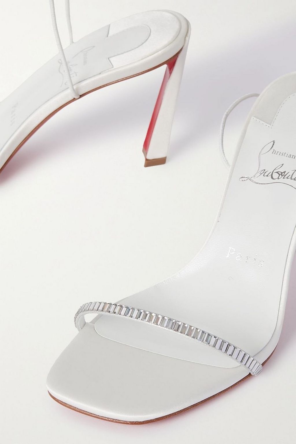CHRISTIAN LOUBOUTIN صندل Condora Lacestrass من الساتان المزركش بكعب 85 مم