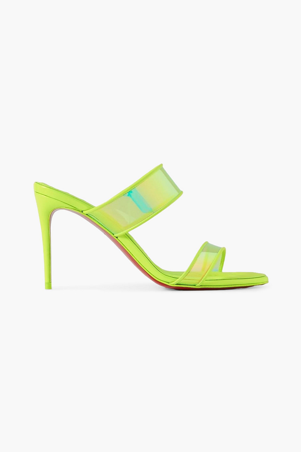 Christian Louboutin Just Loubi 85 Neon Leather-trimmed Iridescent Pvc Mules In Bright Yellow