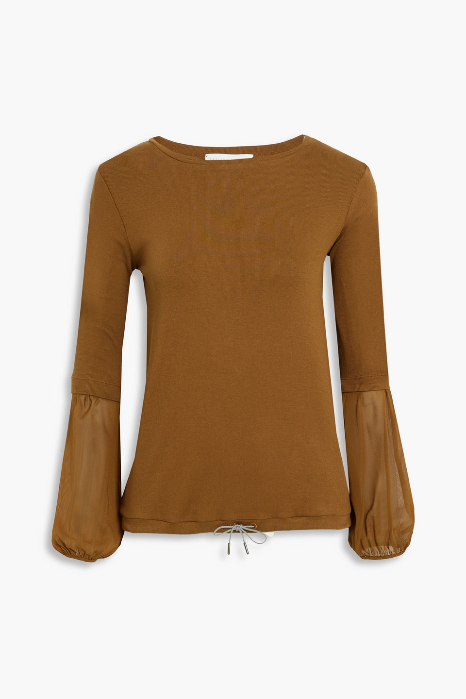 fabiana filippi - chiffon-paneled ribbed cotton-blend jersey top - brown - it 40