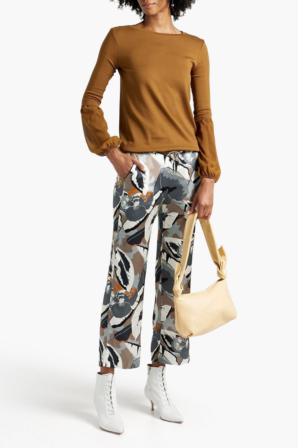 FABIANA FILIPPI Cropped printed silk-satin straight-leg pants