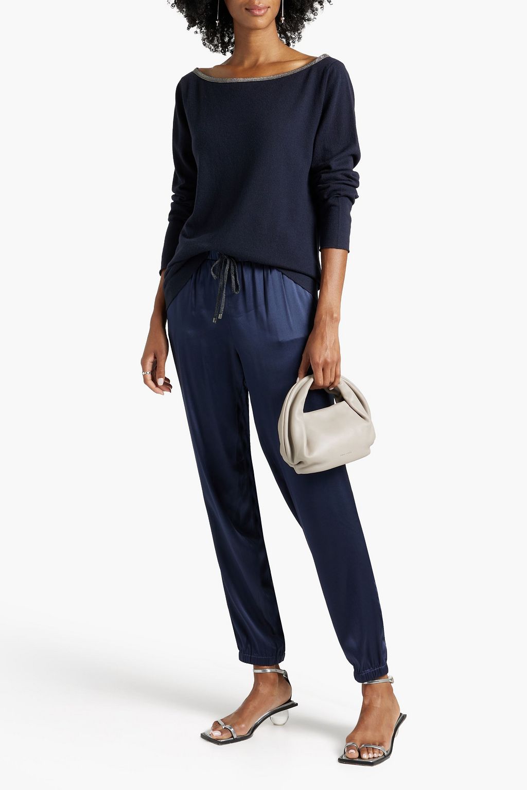 FABIANA FILIPPI Embellished silk-blend satin tapered pants