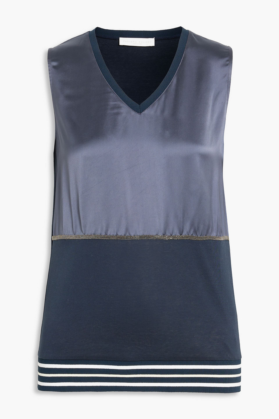 fabiana filippi - embellished satin-paneled cotton-jersey top - blue - it 42