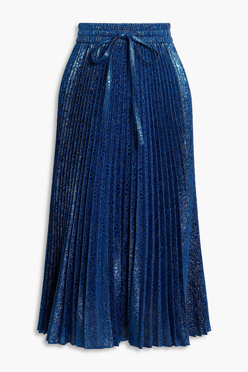 Red Valentino Pleated Metallic Jacquard Midi Skirt In Indigo