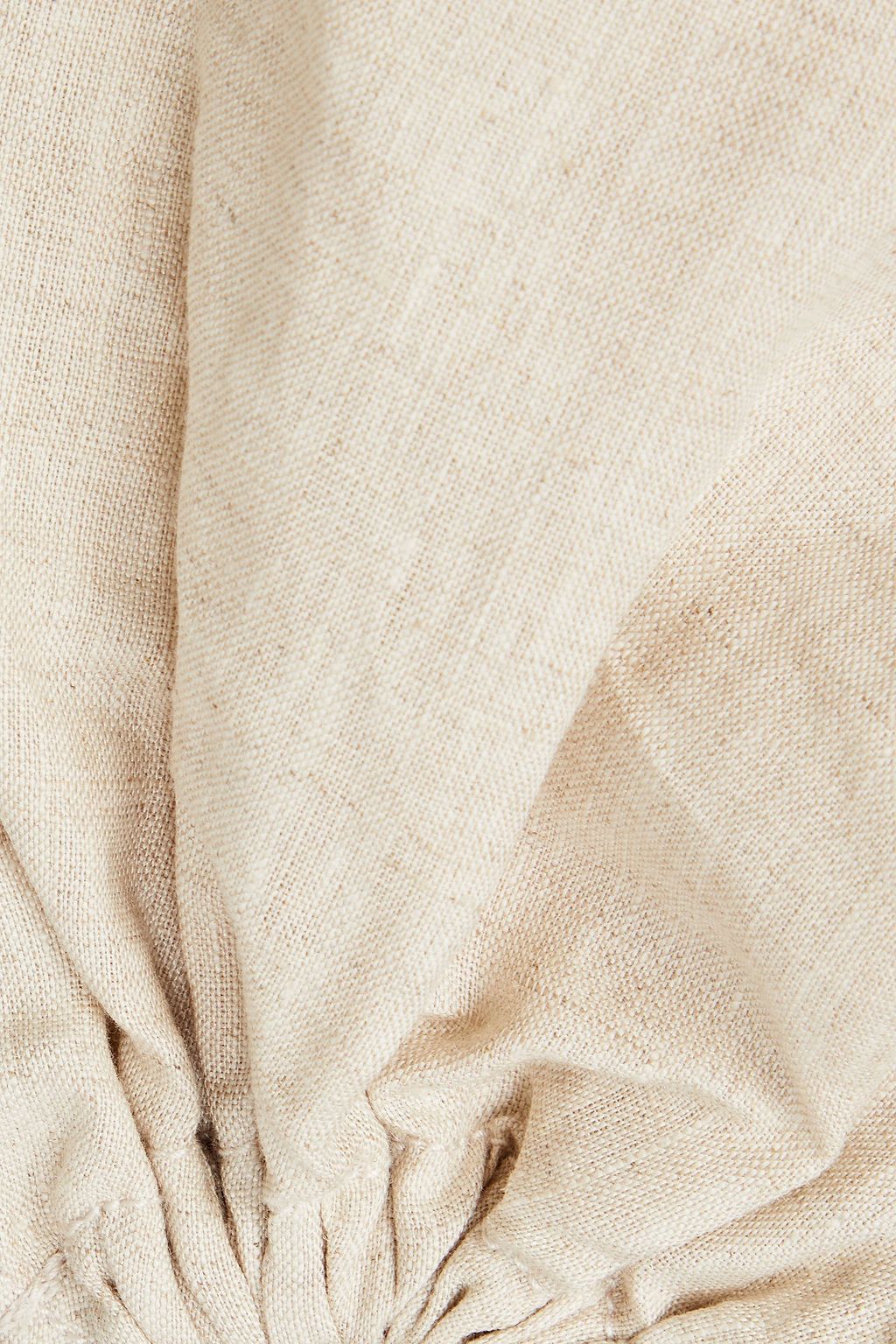 STAUD Cutout gathered slub linen mini dress