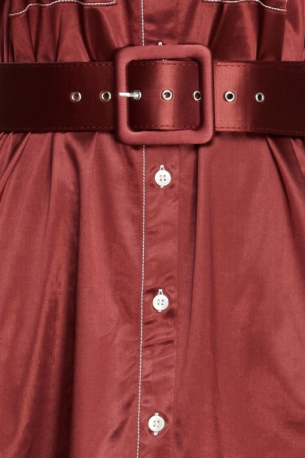 STAUD Pleated belted satin mini shirt dress