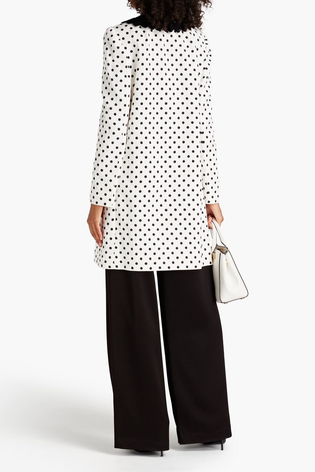 DOLCE & GABBANA Lace-trimmed polka-dot cotton-blend jacquard coat