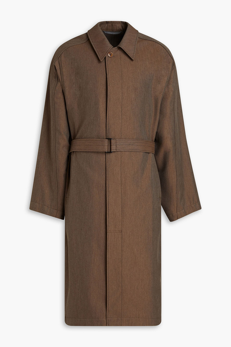 Lemaire Belted Twill Coat In Brown