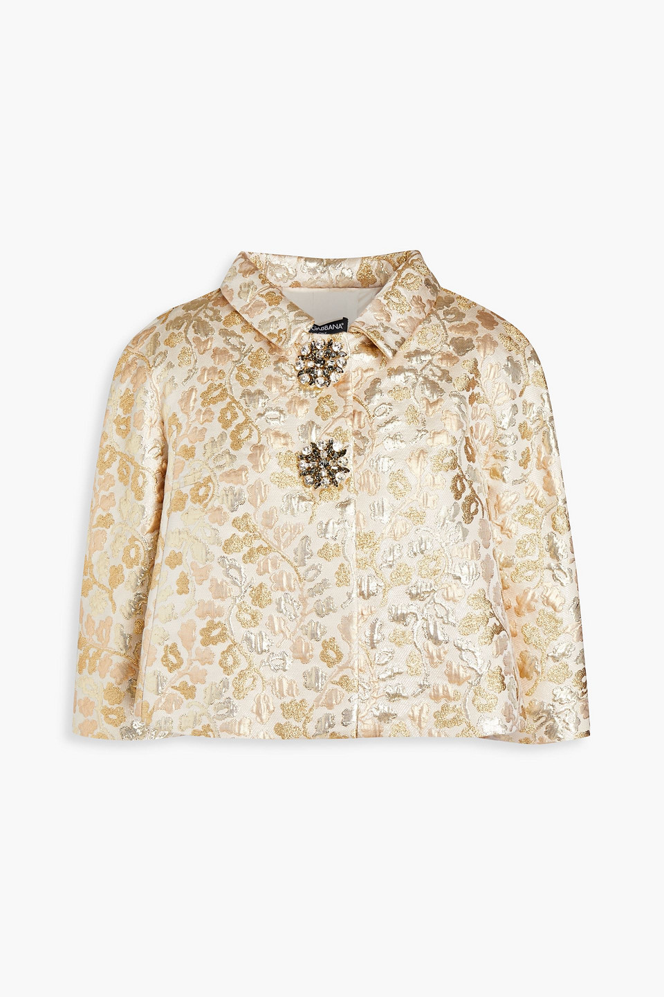 Dolce & Gabbana Cropped Metallic Brocade Jacket In Sand