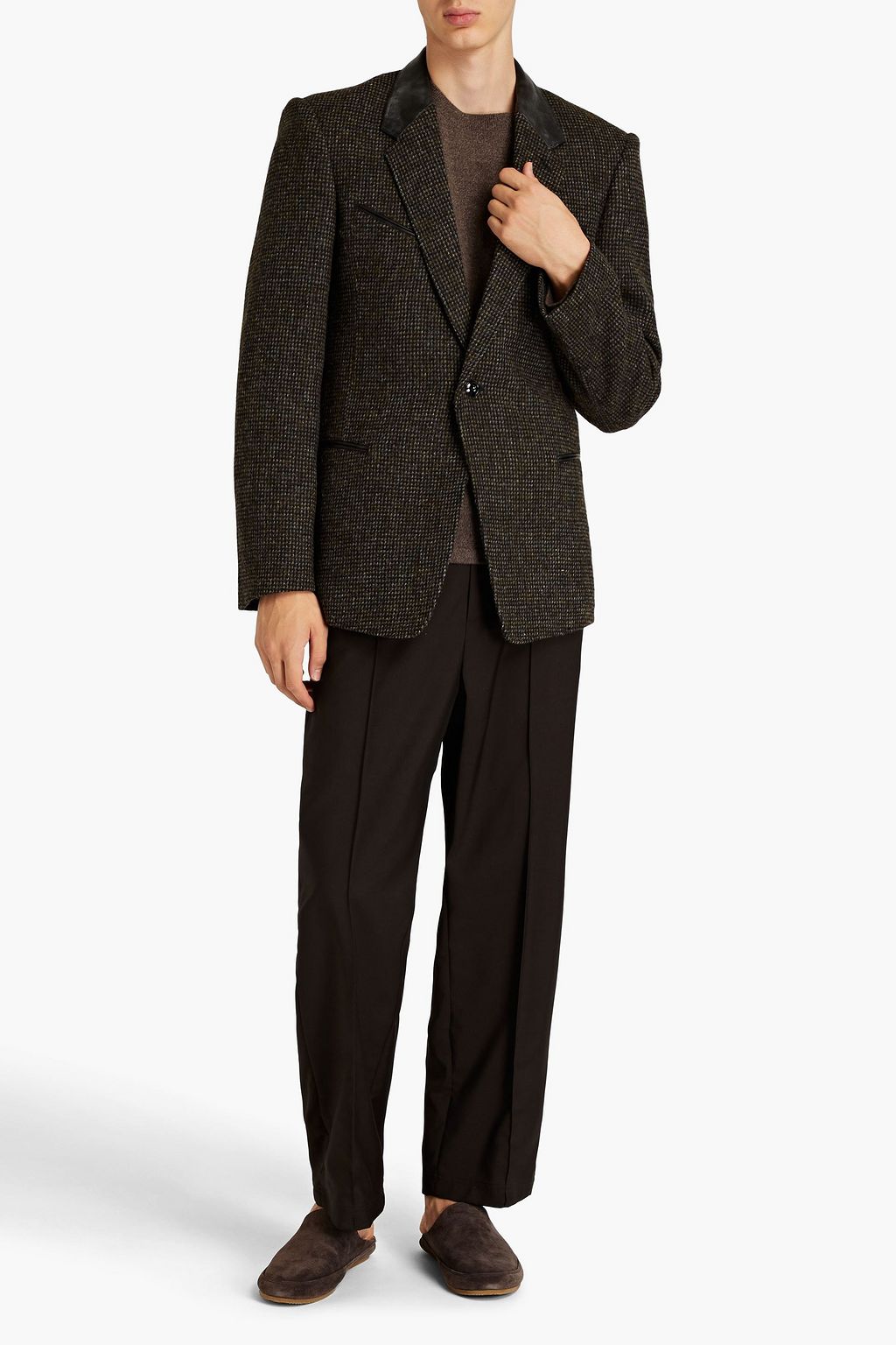 LEMAIRE Leather-trimmed wool-tweed blazer