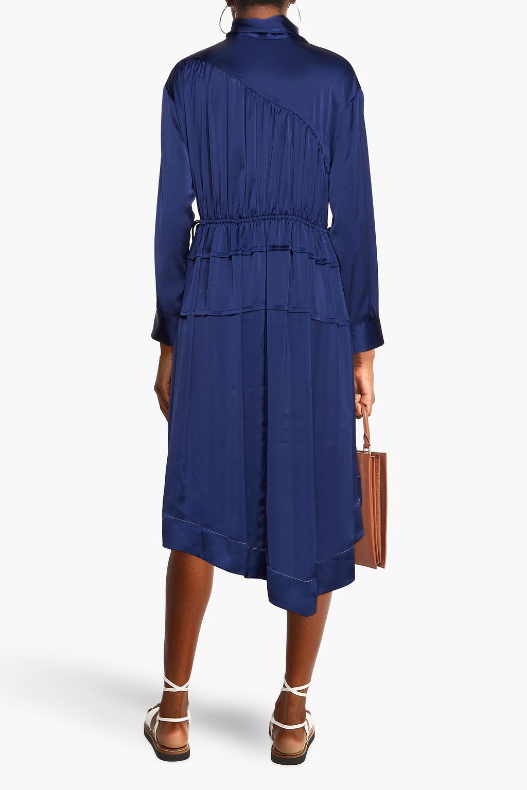 3.1 PHILLIP LIM Asymmetric gathered pleated satin midi dress
