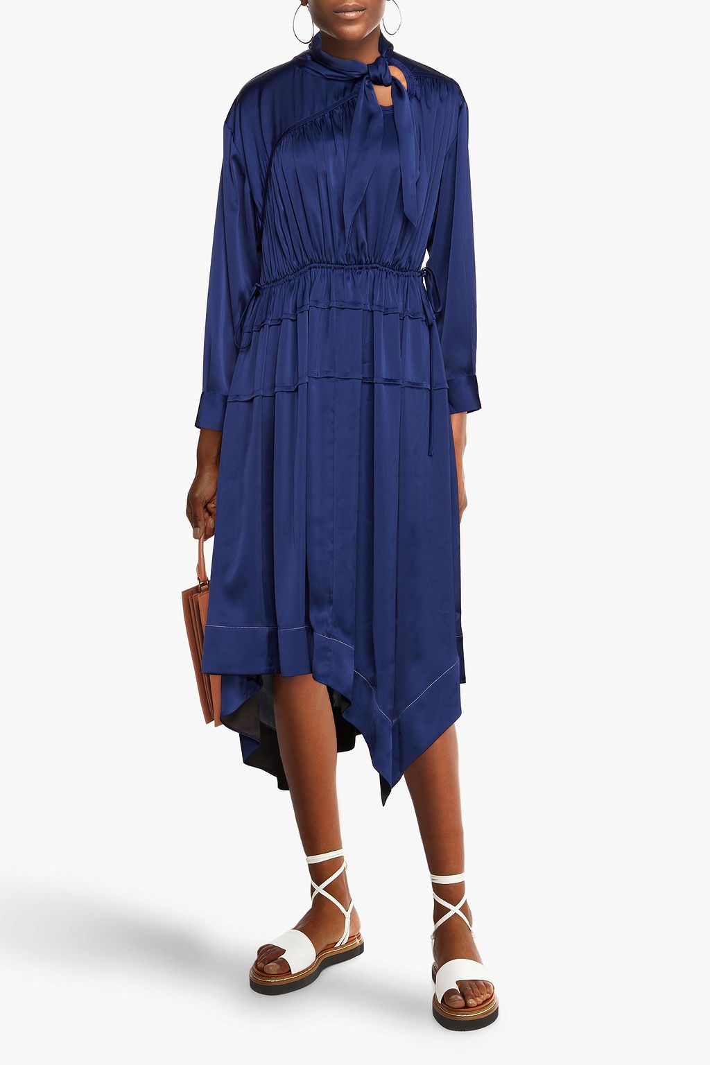 3.1 PHILLIP LIM Asymmetric gathered pleated satin midi dress