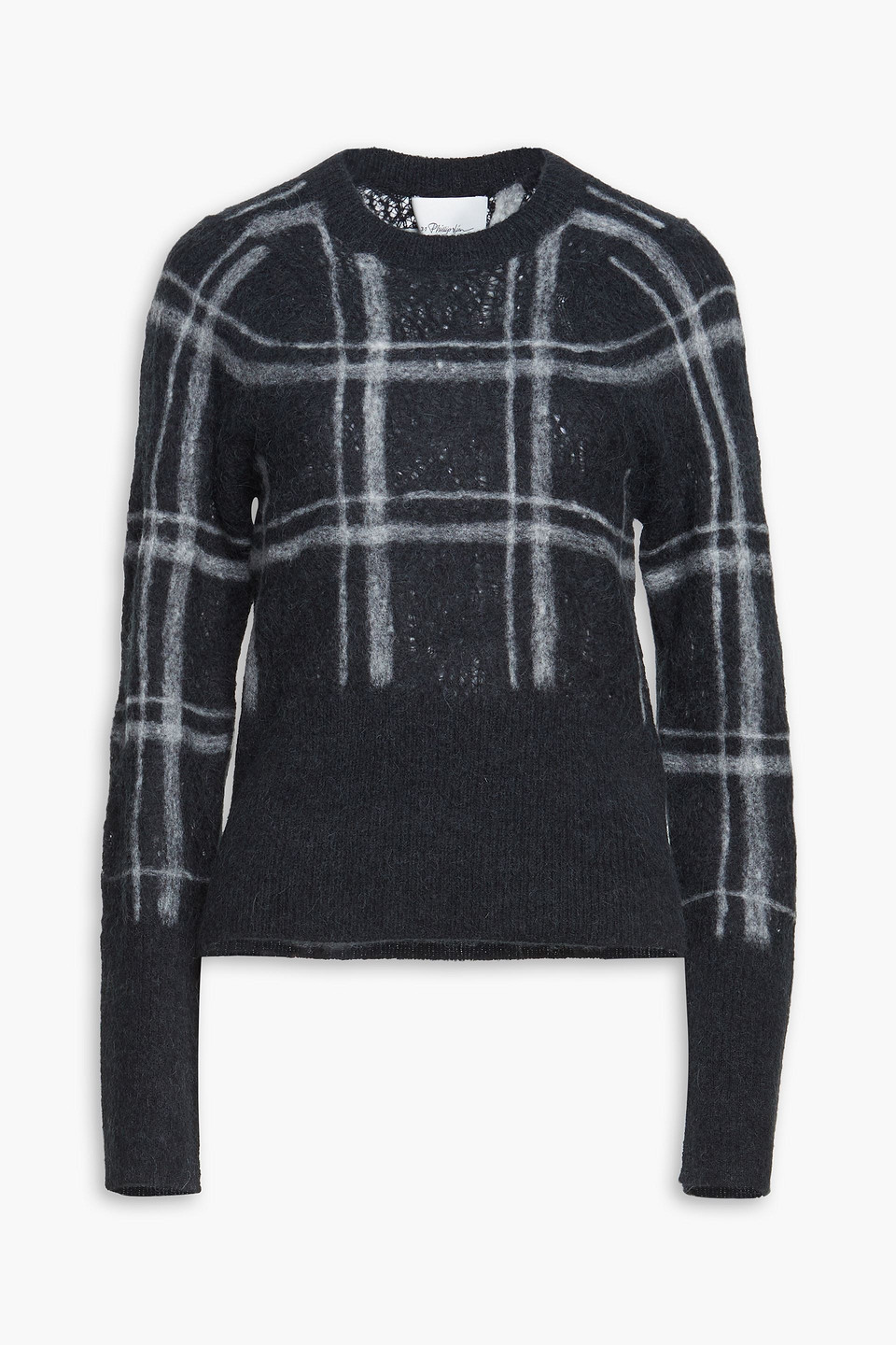 Shop 3.1 Phillip Lim / フィリップ リム Distressed Checked Alpaca-blend Sweater In Anthracite