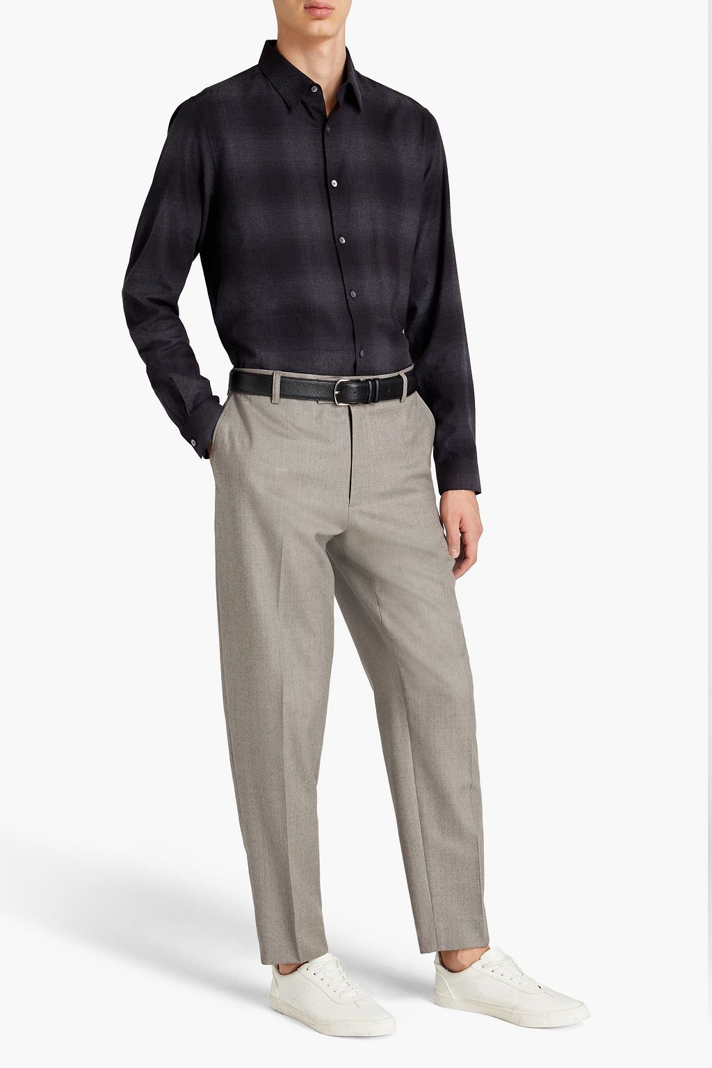 THEORY Checked cotton-flannel shirt