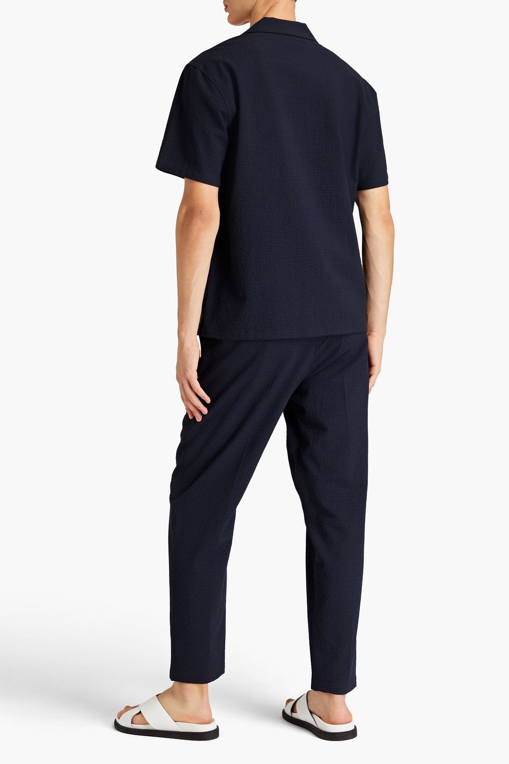 THEORY Curtis checked cotton-blend seersucker pants