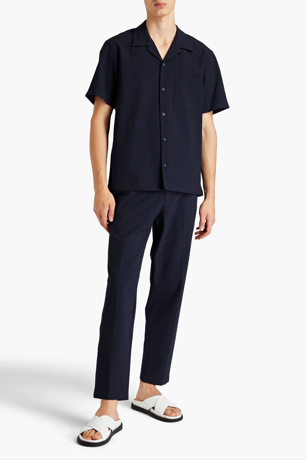 THEORY Curtis checked cotton-blend seersucker pants