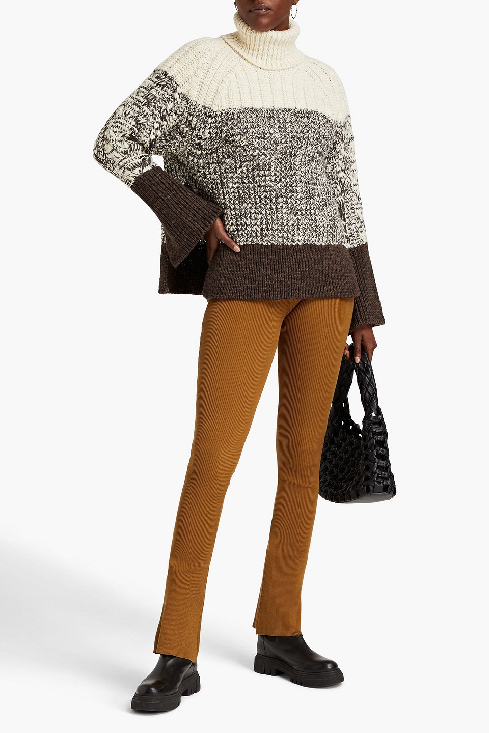  3.1 Phillip Lim - Melierter Rollkragenpullover Aus Gerippter Wolle In Colour-block-optik - Braun - Xs 