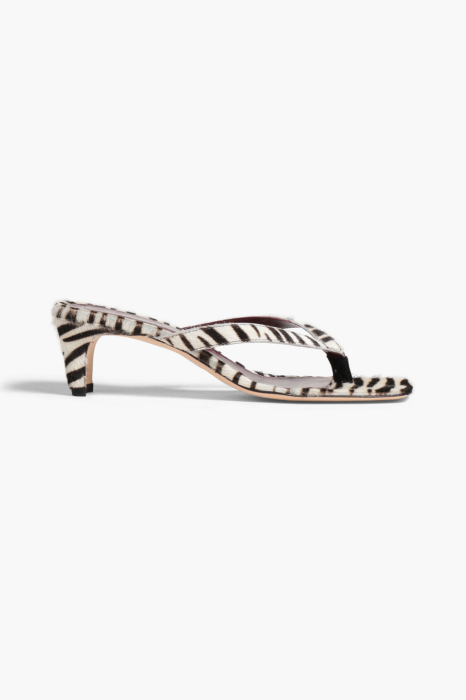 Staud Audrey Zebra-print Calf-hair Sandals In Black