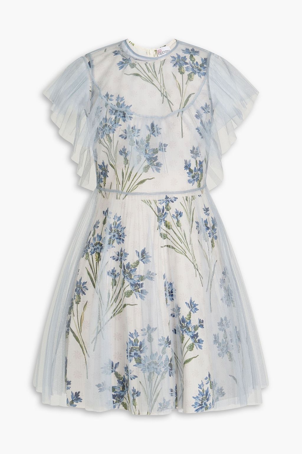 REDVALENTINO Layered floral-print crepe de chine and tulle mini