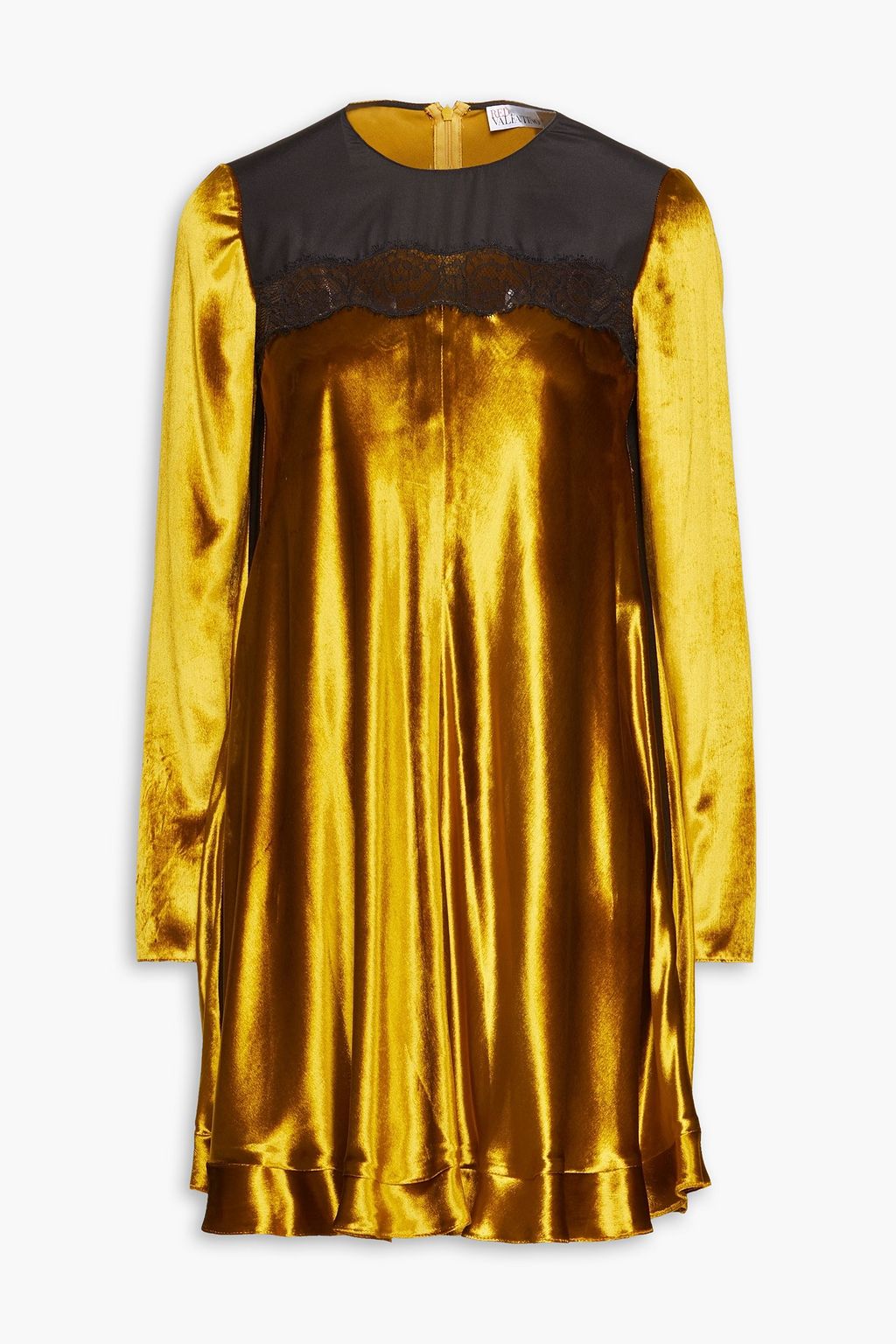 Two tone lace paneled velvet mini dress