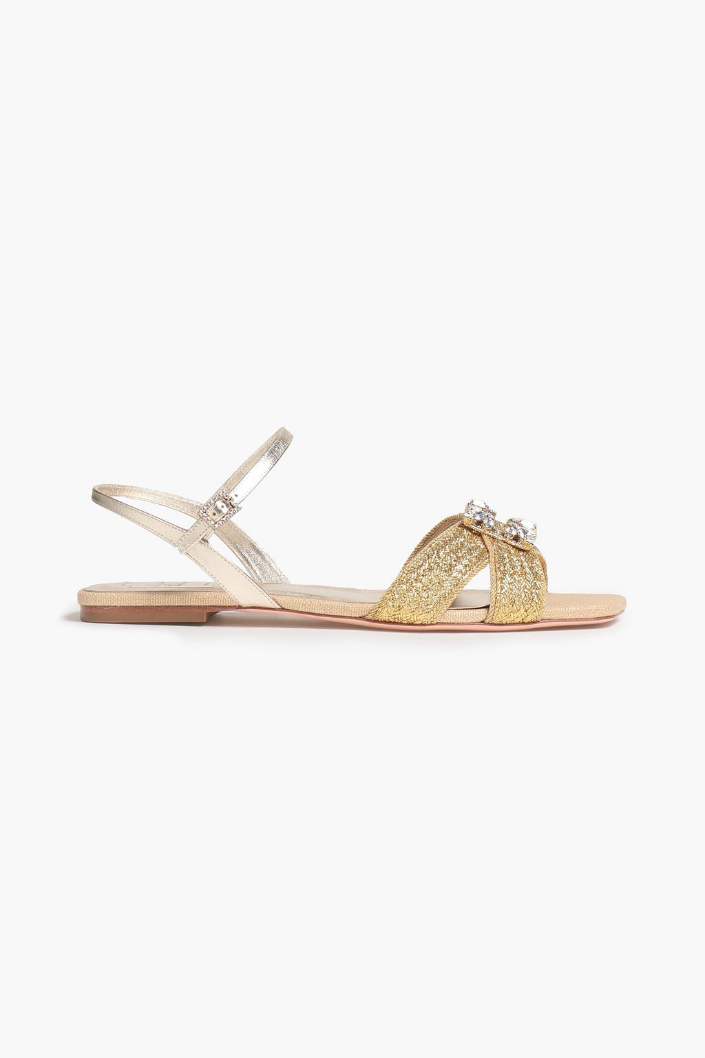 ROGER VIVIER RV Broche leather-trimmed metallic woven sandals | Sale up ...