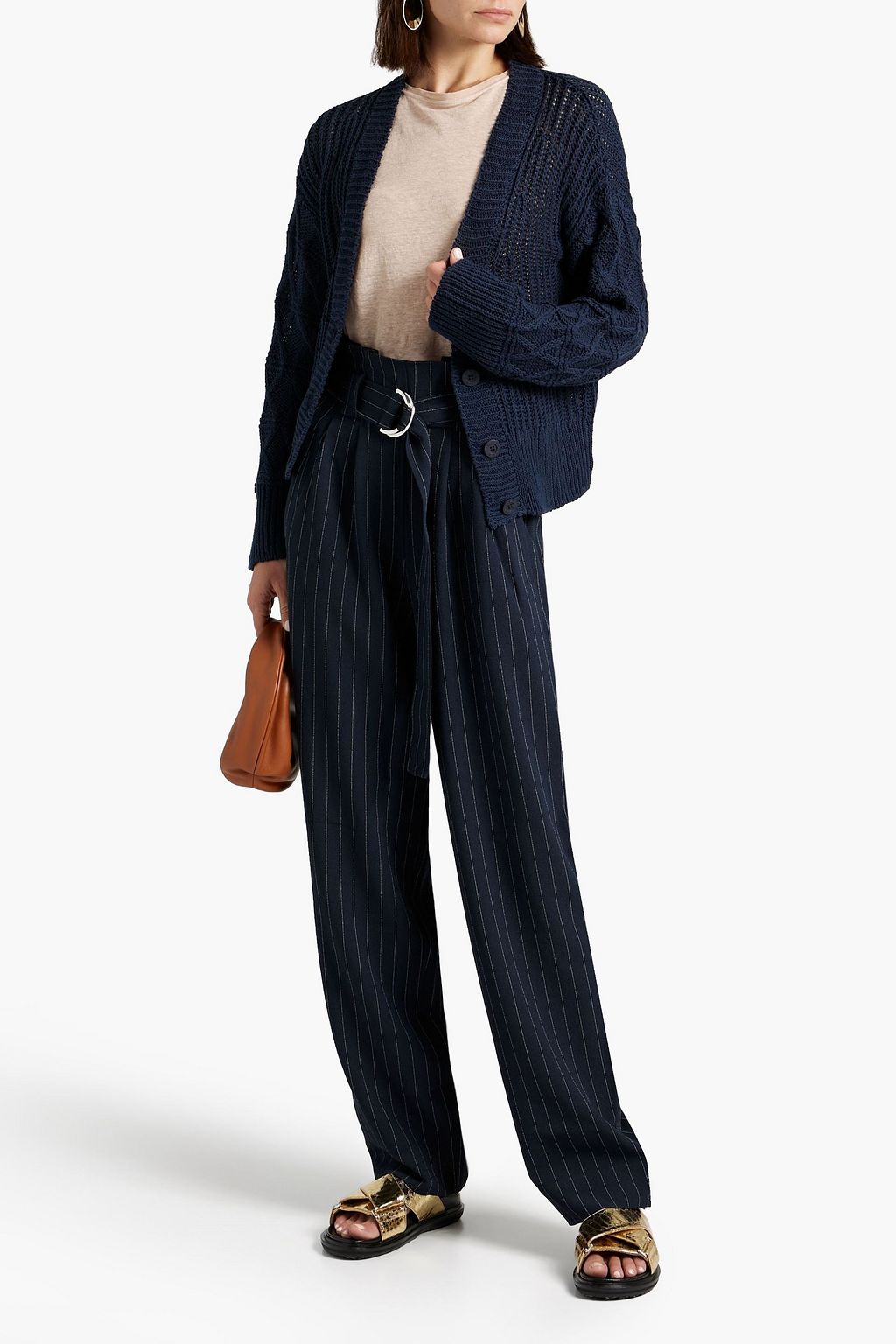 JOIE Deming cable-knit cotton and linen-blend cardigan