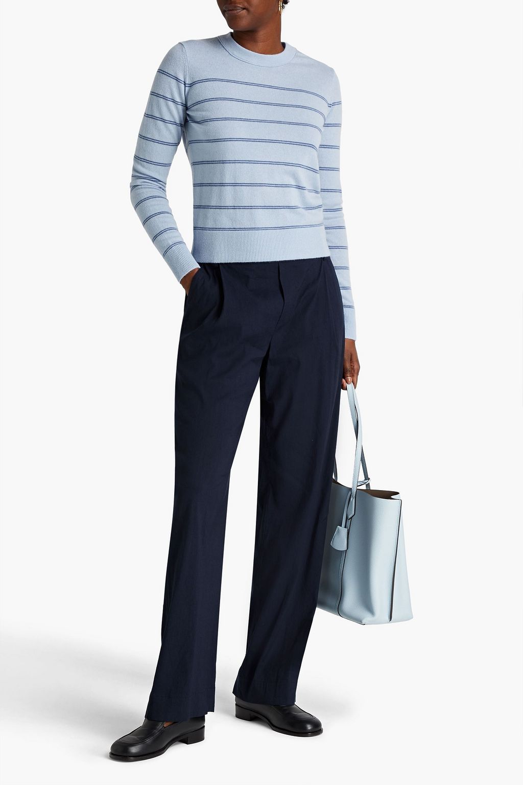 VINCE. Striped merino wool and cashmere-blend sweater