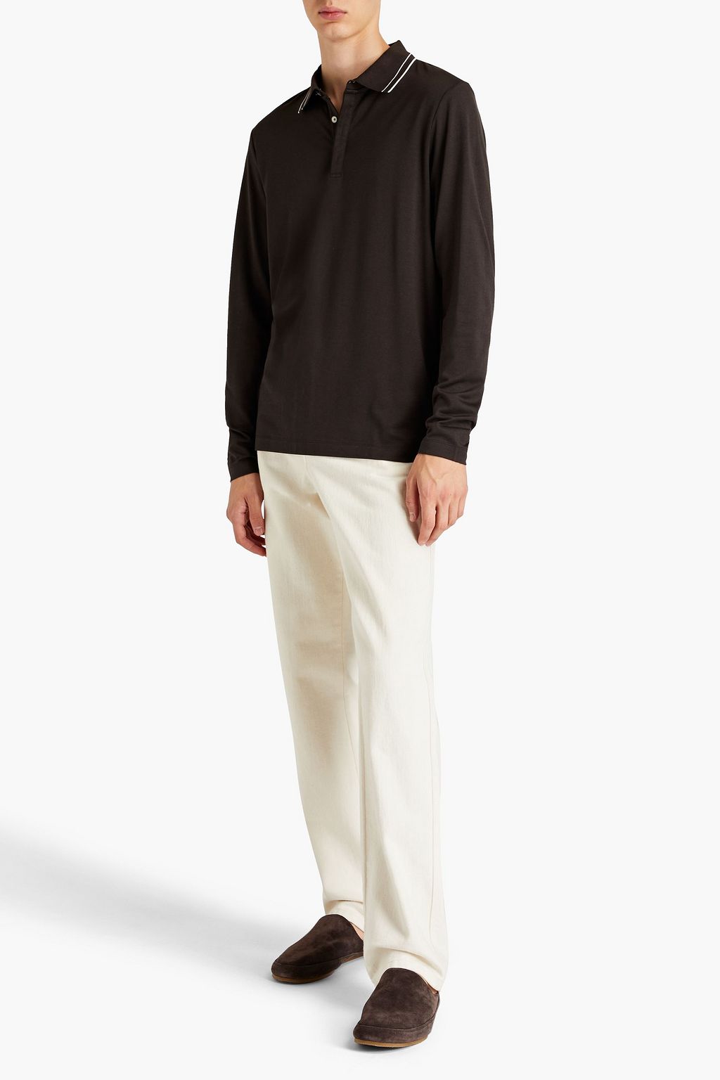 THEORY Silk and cotton-blend jersey polo shirt