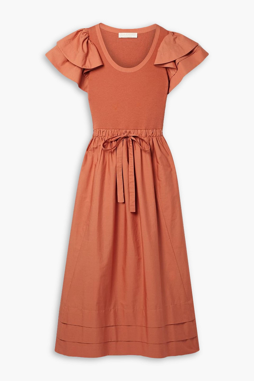 Ulla Johnson Louise Ribbed-knit And Poplin Midi Dress In Orange