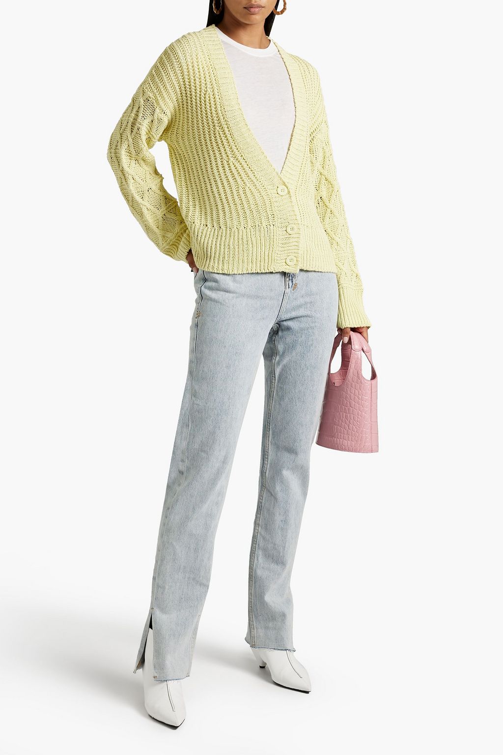 JOIE Deming cable-knit cotton and linen-blend cardigan