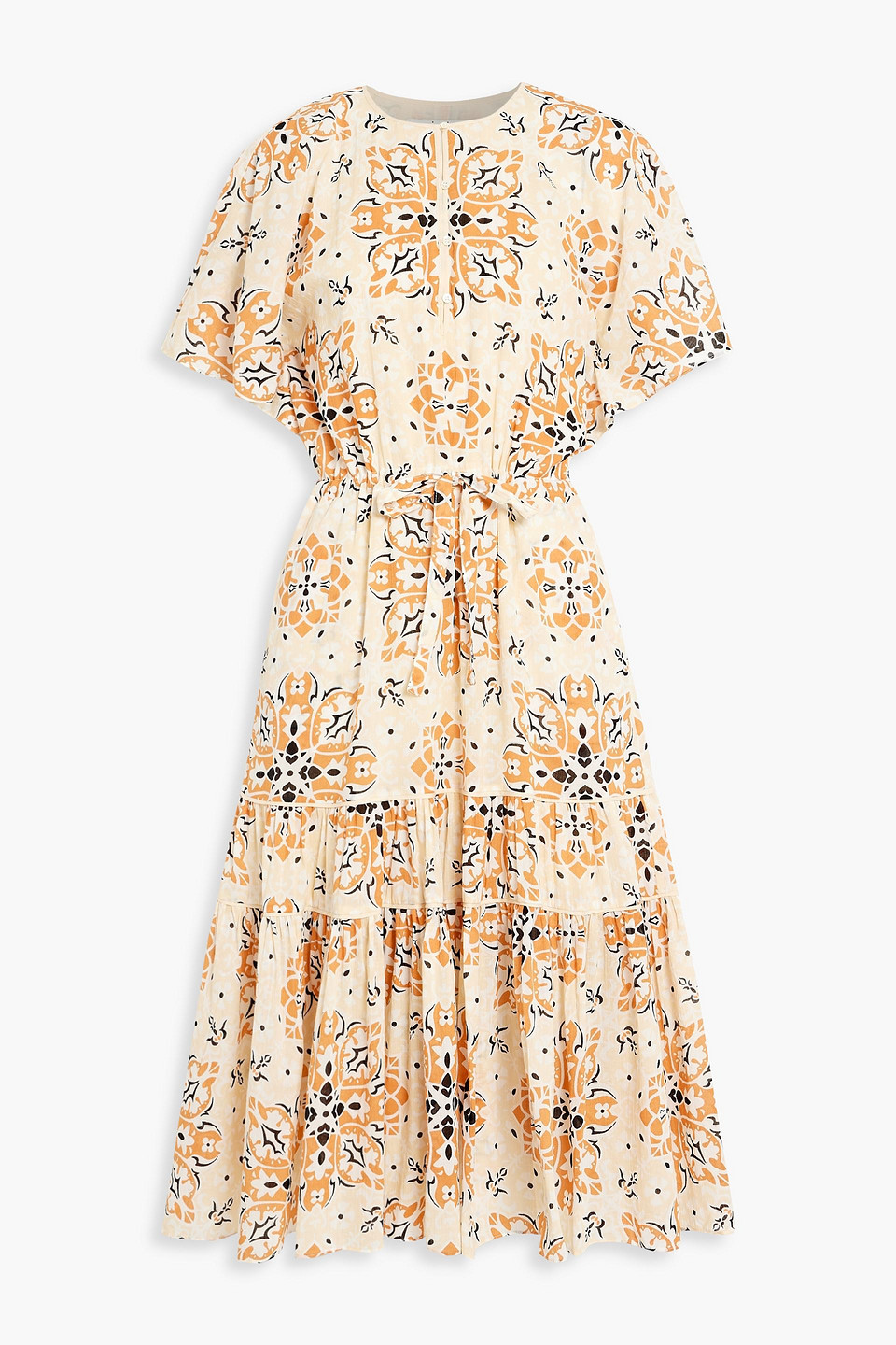 JOIE BELLSA TIERED PRINTED COTTON-GAUZE MIDI DRESS,3074457345632777122