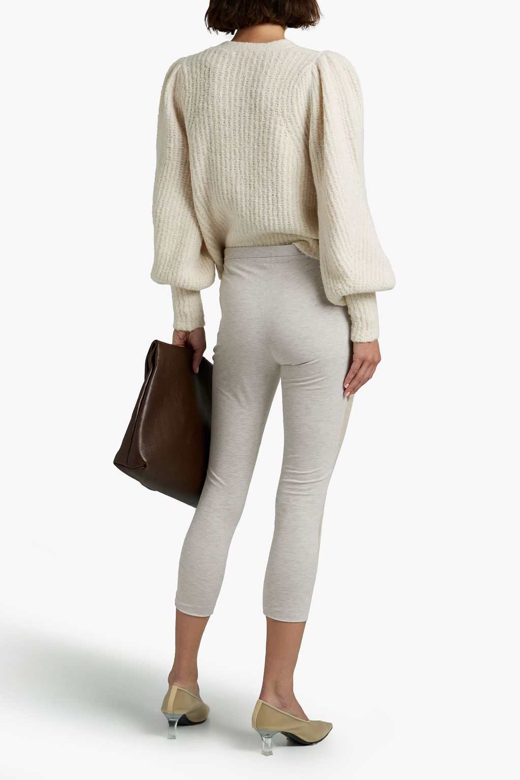 FABIANA FILIPPI Cropped jersey-paneled cracked suede leggings