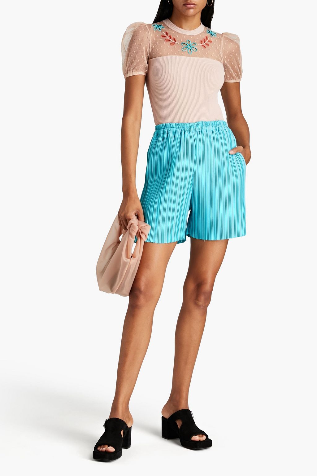 REDVALENTINO Embroidered point d'esprit and ribbed-knit top