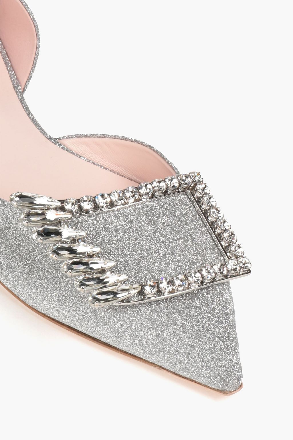 ROGER VIVIER Buckle-embellished glittered woven point-toe flats | THE ...