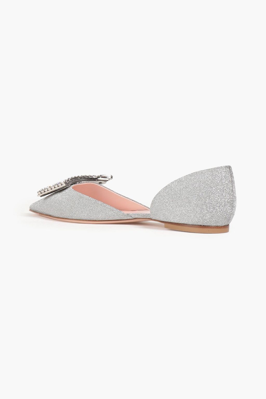 ROGER VIVIER Buckle-embellished glittered woven point-toe flats