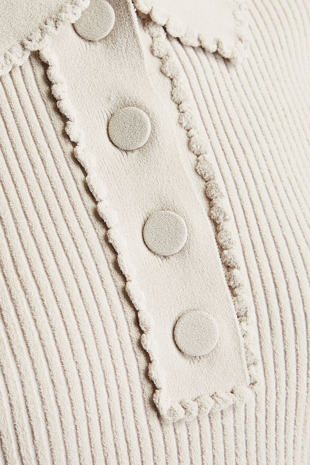 AUTUMN CASHMERE Scalloped ribbed bouclé-knit polo shirt